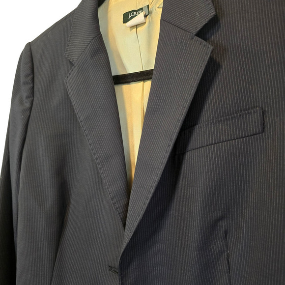 J.Crew Navy Pinstripe Wool Blend Two Pattern Gold Button Blazer Coat Jacket 4 - Picture 3 of 8
